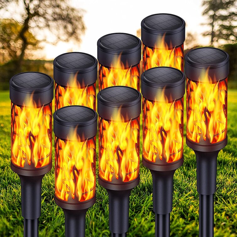 Solar torch lights store with flickering flame